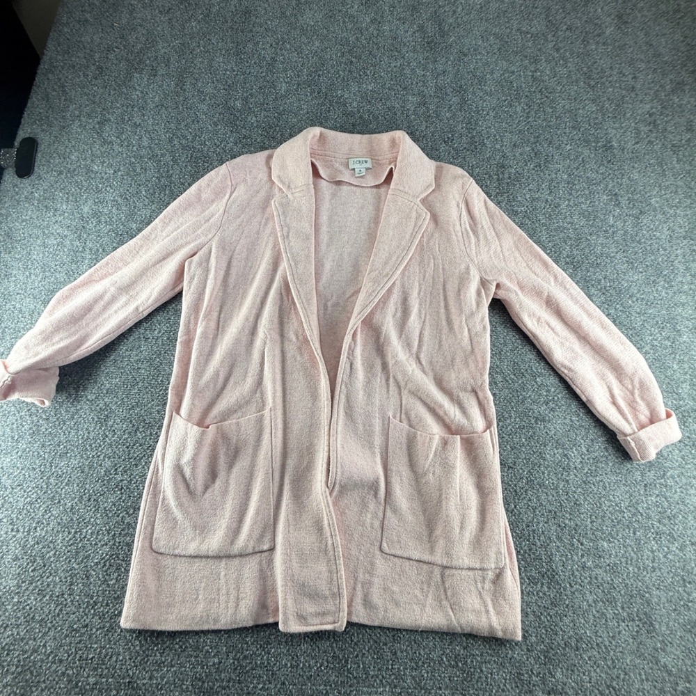J.Crew Womens Pink Knit Open Front Blazer Cardigan Sweater Size S Notched Lapel